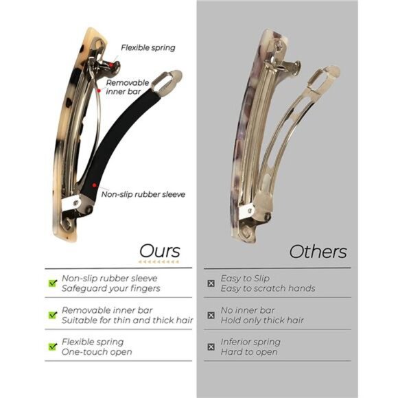 8 Pcs Hair Barrettes – 3 Inch Acetate Clips, No Slip, French Tortoise Shell - Picture 2 of 8